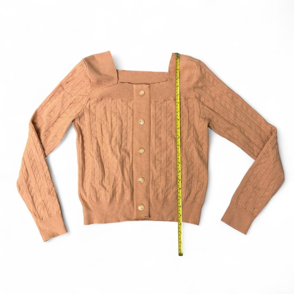 DuiBai Peachy Tan Cable Knit Square Neck Button Up Cardigan Sweater 21001225-5 - Picture 5 of 6